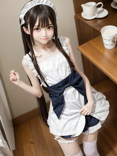 maid, cute girl, white skin,twin tail thin arms,thin legs