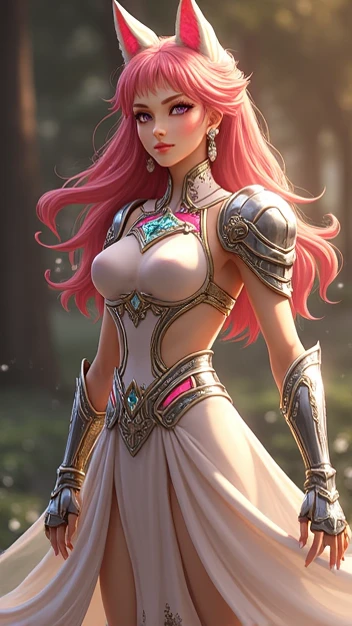  Full size image , full body,  From head to toe ,  in profile and in front of , young woman, de 38 years old,  female anime character , strong, very powerful ,  very beautiful and with a positive aura ,  wearing armor inspired by the style of the knights o...