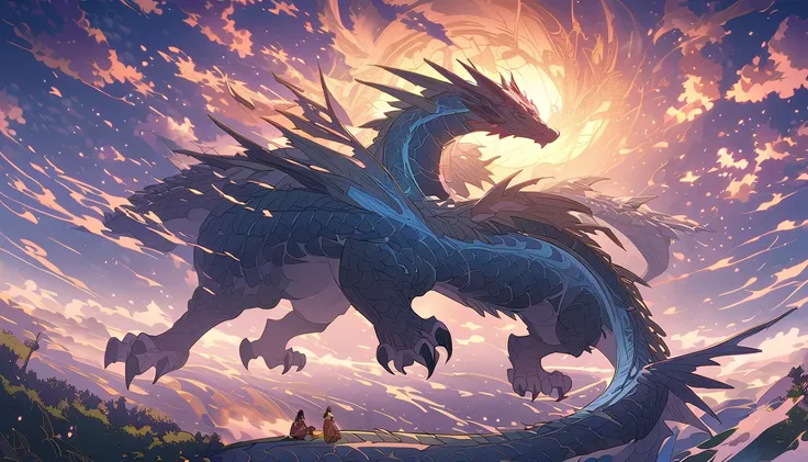 Anime Style,       Fantasy 、nature、beautiful、   adventure   、Mysterious、human、male、 rides a dragon 、 flying in the sky、Integrity、healthy、  male中心 、 whole body、 background 、      ラウンド比率background 6:male4