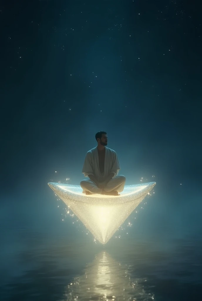 Image of a man sitting on a star while looking down