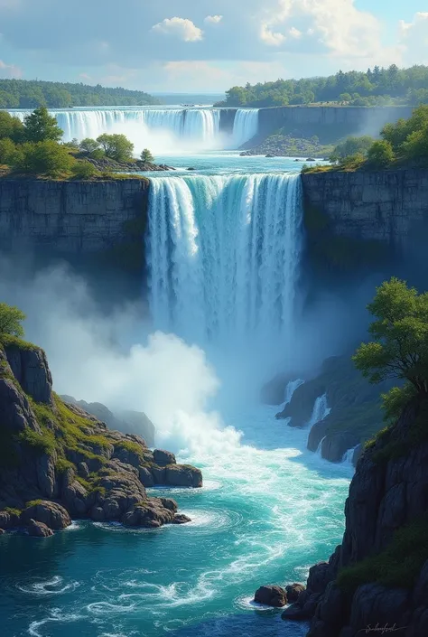 Here’s a refined prompt to generate the image of Niagara Falls as a painting with visible strokes:


---

Prompt:
Create a 4K ultra-realistic painting of Niagara Falls, capturing the majesty of the waterfall in intricate detail. The lighting should be real...