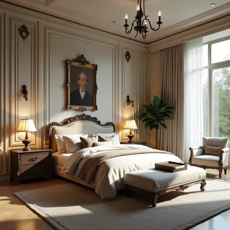 Old money style，bedroom，Large space,modern