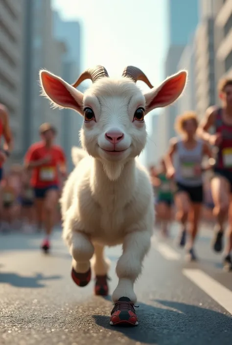 Create a super hyper realistic image of a super cute goat and him in a position like a person in 10k