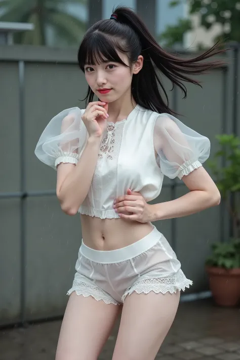   Play , best quality,   ultra high resolution,1 person,whole body, black hair,  cool look,  staring at the camera , beautiful、And it actively shows off an elaborate face with shining eyes , キメの細かいbeautiful肌,  skin texture, Junior high school students, RAI...