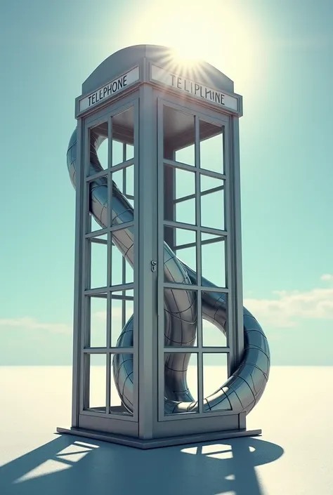 entire structure twisted telephone booth, bright sun light