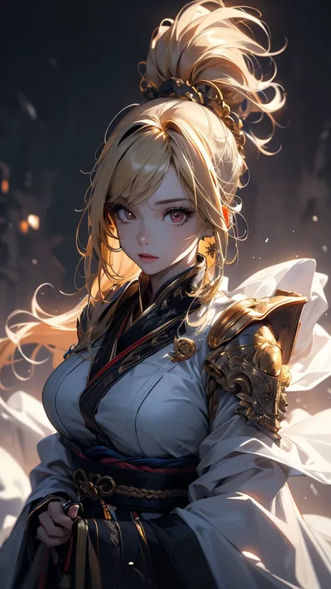 masterpiece,              High Quality     , 4K, Beautiful design,              silhouette    ，blonde，          ponytail，         Highly Detailed Starry Sky,                Extremely Knowledgeable Woman             , Highly detailed solo, 1 female,red eyes...