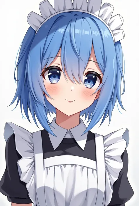  look at the audience,  high resolution , Maid outfit, cute,  1 girl, Solo, shill, Two stupid hair.,  Blue Hair, tidy, smile, Be mature,  dark blue eyes,