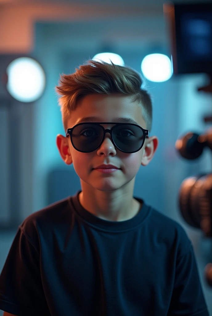 An intelligent boy with short hair and wear sunglasses  in you tube studie