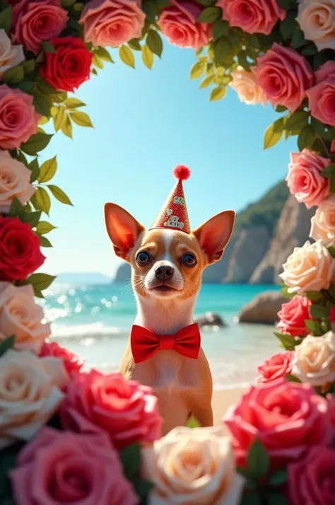 Photo pour anniversaire Chihuahua sur la côte dazur et roses