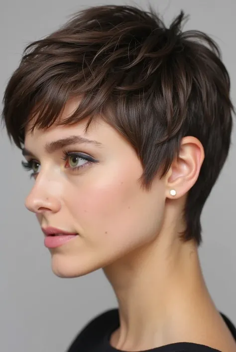 Textured Pixie Cut
A textured pixie with volume on top can create a rounder look, softening the angular features of a diamond face. Adding volume at the crown can help elongate the face and give the illusion of balance.
Styling tip: Opt for tousled or mess...