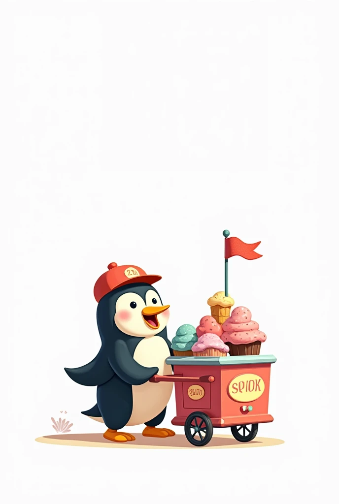 Penguin push ice cream cart cartoon white background 