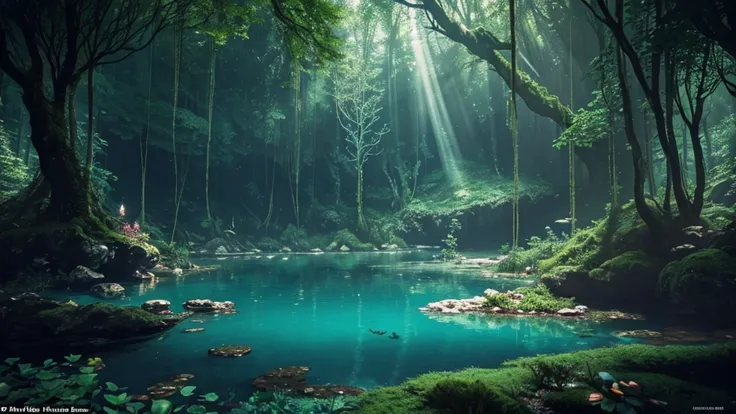 Beautiful fantasy &creepy forest, underwater forest, small fishes swimming, beautiful lights, 8k. Trees roots around, climbers, beautiful aquatic scene. As you pass through the forest cave, you will be greeted by mysterious sunlight filtering through the l...