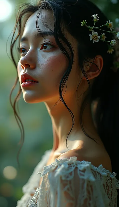 Beautiful Sony α7R IV, 1/320s, f/2.8, ISO 400, .Cinematic hyperrealism: Cinematic hyperrealism: imagine a highly visual image, imbued with raw emotion and melancholy. Cinematic photorealism: Use hyper-realistic textures, particularly for the skin, hair and...