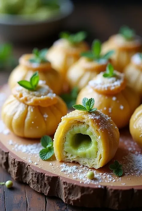 Pistachio kunnafa in dumplings wrap