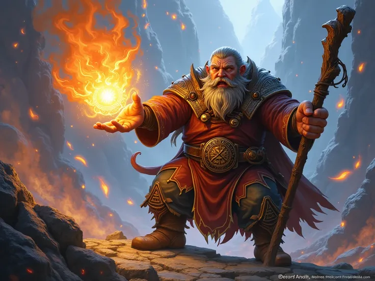 a dwarf, Casting Magic，flame，Fantasy，Wizards of the Coast LLC