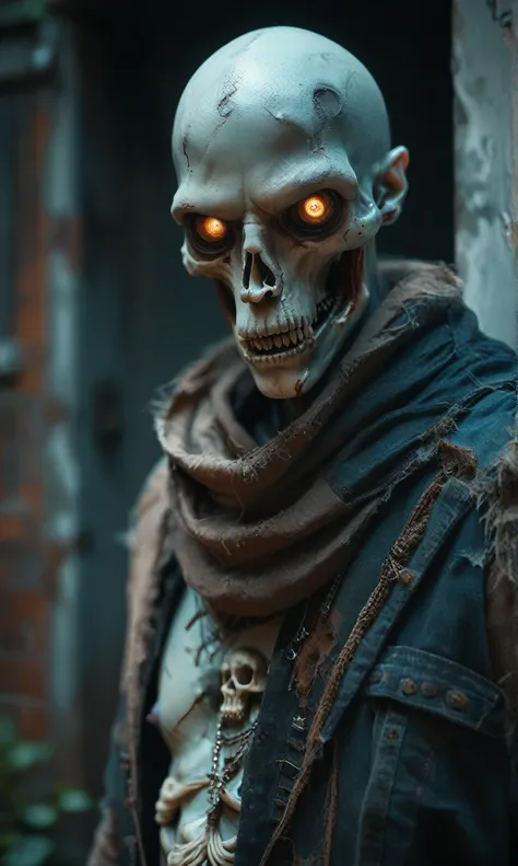 Male zombie, skull  looking at viewer 