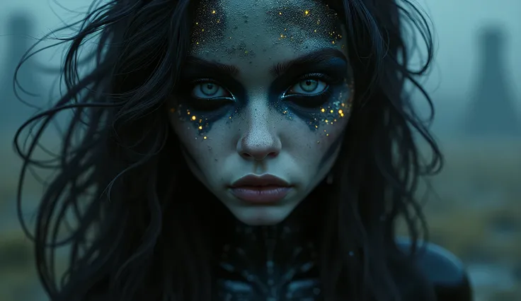 pretty face,eyebrow up,full body length shot,hei hei, deep black copper fairy,full body length shot,graphite The Alien Entity, baby, after war,full body shot,The iris looks weird, attractive, The stars in space is reflected in the pupil, down eyelashes, lo...