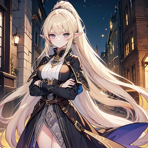 Eye patch、Witch costume、elf、grimoire、magic circle、A look that seems to be relaxed、Long Hair,  Blonde, ponytail, Pointy Ears, Highest quality, One Woman, Detailed face, Soft Lighting, Soft Light, Soft Focus, Perfect Face, Beautiful and accurate anatomy, Exp...