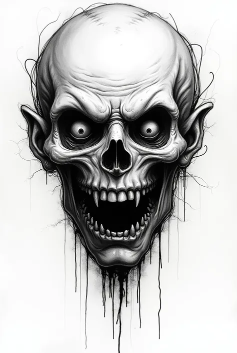 generat a creative deep meaning scary face black and white line artwork 