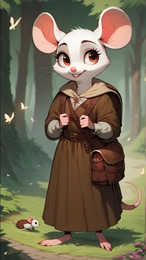 ((Furry 2.0)),  cute mouse , fantasy, female mouse , hobbit clothes , Traveler,  medieval backpack, 