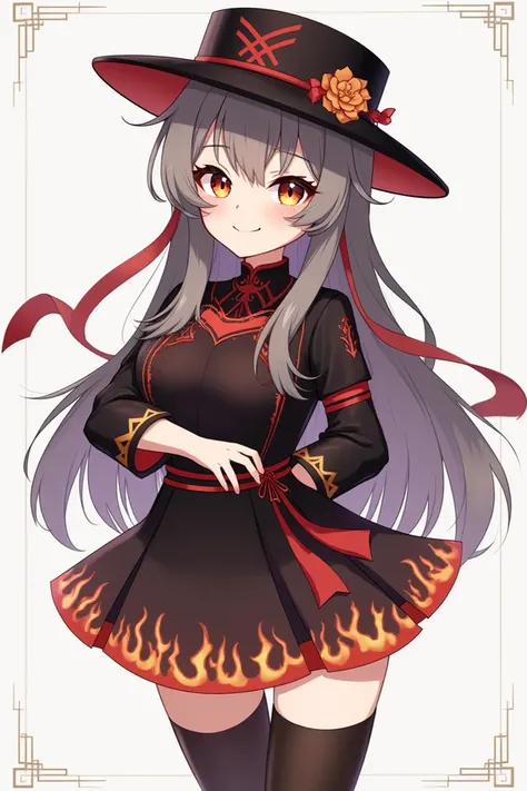  almost black in color with red and gold patterns ,  The hat emphasizes her status and symbolizes her position as head of the funeral home {x} known as the Five-Star Character and Owner of the Wangsheng Funeral Home in Li Yue. , which makes her figure peti...