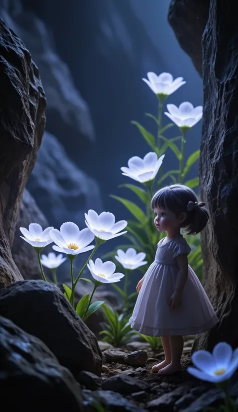  Flowers Growing on Rocks、Bioluminescence、Flower Petal Dance 、 doll looking at flowers