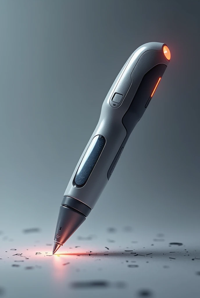 A futuristic pen for education that can scan words and identify colors for colorblind with a holographic panel that shows the origin, deifintion of the word, and the name of colors