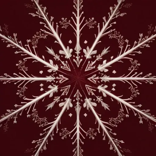 A seamless texture with a deep red background and intricate snowflake patterns scattered across the surface, featuring a mix of small and large snowflakes. The snowflakes are white and have delicate, detailed designs, giving a wintery and elegant appearanc...