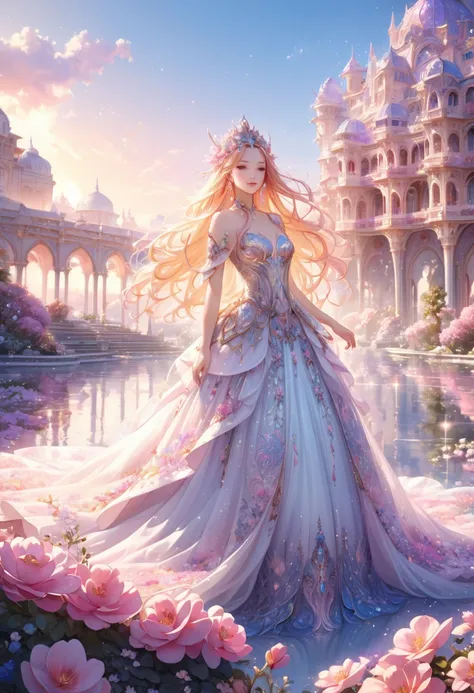 (Masterpiece、8K、 Top Quality )、  Smile,  Detailed Facial, skirt, Beautiful fantasy art, Dreamy and detailed, Very Magical Dreamy , Fantasy Beauty, very Beautiful fantasy art,  Fantastic Beauty,  Beautiful Detailed Fantasy ,  Beautiful Digital Artwork, land...