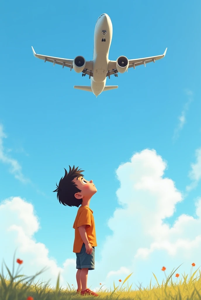 boy looking at the aeroplane