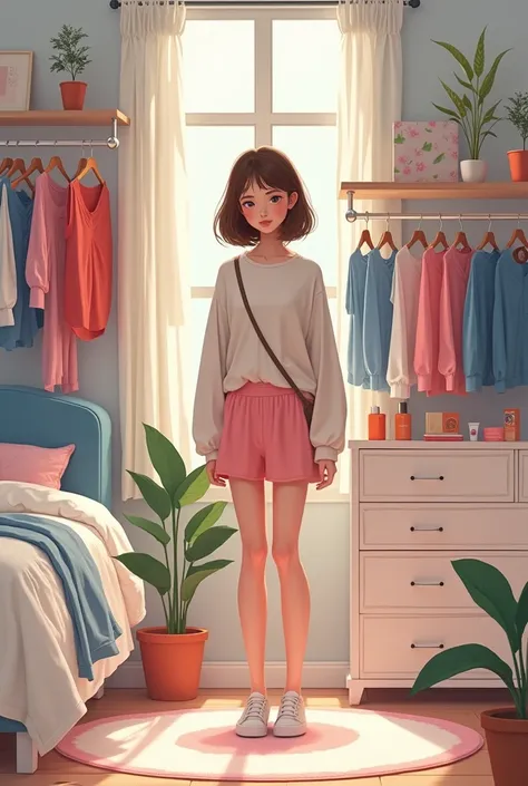 Creer une image avec pleins d oufits d une ado de 14 ans et elle doit être une clean girl dans une chambre