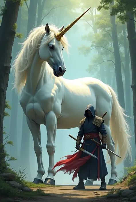 A giant unicorn with a shinobi ninja in front of him
