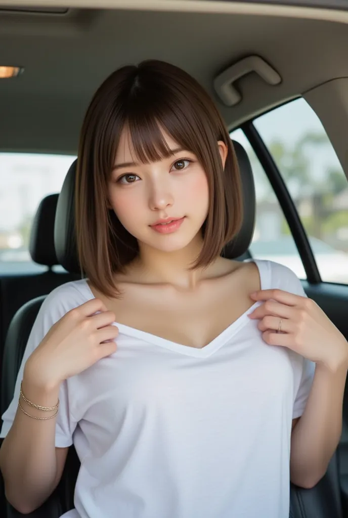 camera angle excluding car window 、 woman lying in the car and secretly changing into a swimsuit、i'm taking off my t-shirt、 fidg...