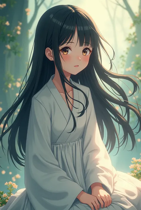  1 girl, Long Hair,  black hair. Japanese,anime, 