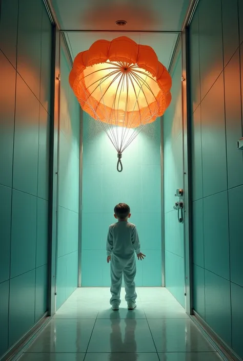 Shower cubicle with uncontrollable parachute