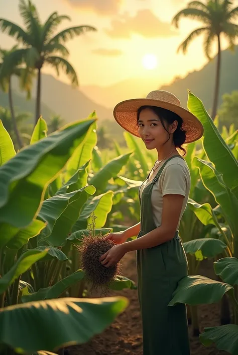 Beutiful women Farmer farming of banana