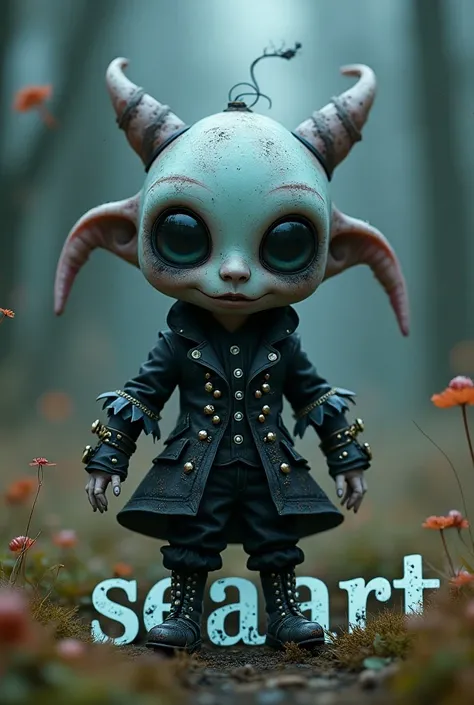 generate a poster of kawaii chibi character of (squid head) zany scarecrow with a dreamy fantasy theme,(hands on hips:1.5), clothes must be highly intricate gothicpunk style , elegant, and visually striking, highly detailed leather boots, resembling digita...