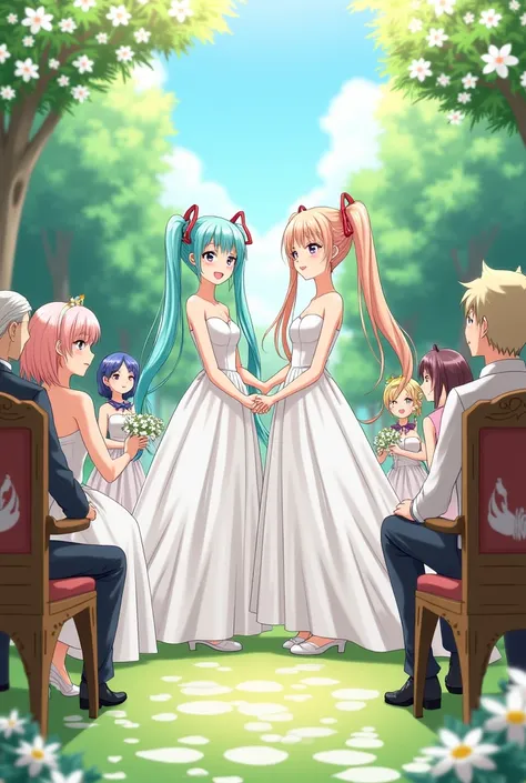 Make a photo of Miku and teto getting married 