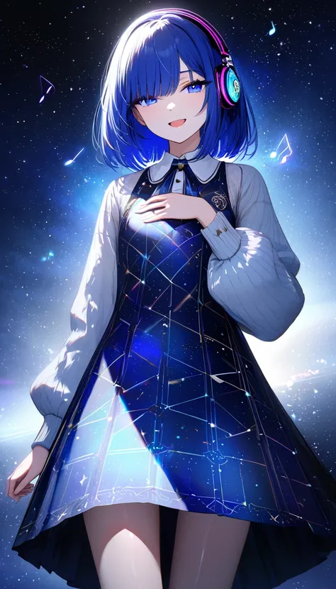 (masterpiece),(absurdres),(ultra detailed),(8k),(beautiful detailed), solo girl ,(19-year-old),slender:1.1,shiny ultramarine hair,straight hair,short bobcut:1.1,ultramarine eyes,hair covering one eye:1.1,irisless eyes,(flat chest),(), casual white top 、sta...