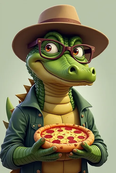  Cartoon Crocodile Wearing a Hat and Glasses and a Pizza, Humanized Crocodile , 「 Cartoon Animal Portrait ,  A portrait of the character ,  Portrait of Horseman Jack ,  Bund ,  Half-Man Shark Half-Human Crocodile , Human Lizard ,  as a Humanized Turtle ,  ...