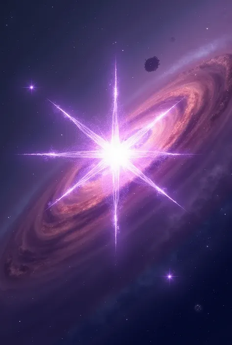 A star with heavenly and purple colors in an ethereal and scientific galaxy.