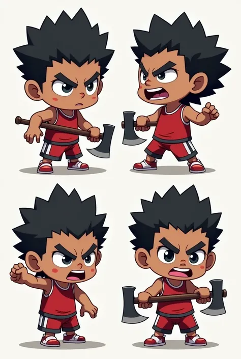 Emotes de twitch, anime, Chibi, foreground , 4 samples, chico, Black diver, black hair, gray eyes,  Separate actions, Open eyes, closed mouth, Eyes closed, mouth closed, Open eyes, open mouth, Eyes closed, mouth open,  a strong ogre man ,skin light black c...