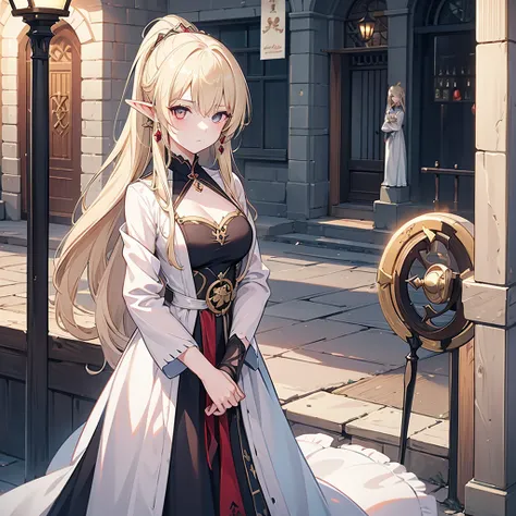 Eye patch、Witch costume、elf、grimoire、magic circle、A look that seems to be relaxed、Long Hair,  Blonde, ponytail, Pointy Ears, Highest quality, One Woman, Detailed face, Soft Lighting, Soft Light, Soft Focus, Perfect Face, Beautiful and accurate anatomy, Exp...