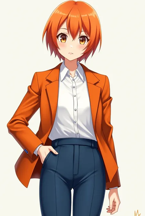 anime High school student uniform orange coat white shirt blue pants