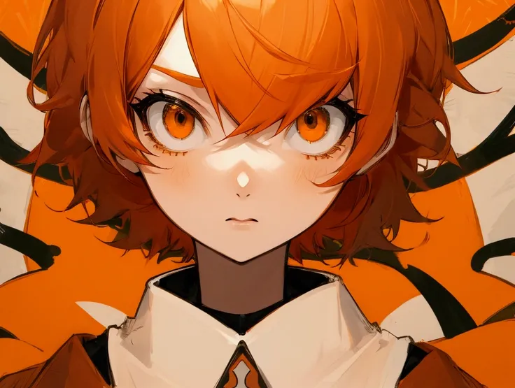 A  with short orange hair. The face is very shocked by what is happening ahead.