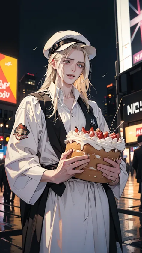 A sad , Pale and malnourished Jesus , with tears streaming down her face,  he sits in front of an abandoned birthday cake decorated with the number 33 in the middle of Times Square.  The cake is infested with flies ,  creeping ants and spiders ,  increasin...