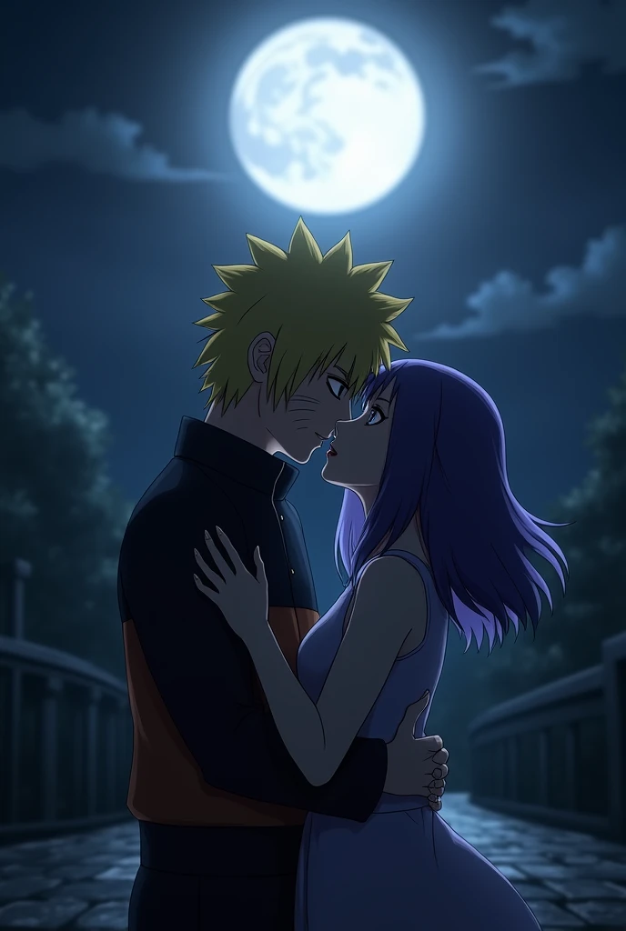 Yang naruto uzumaki and yang henata hyuga for kiss and back ground darcknes moon