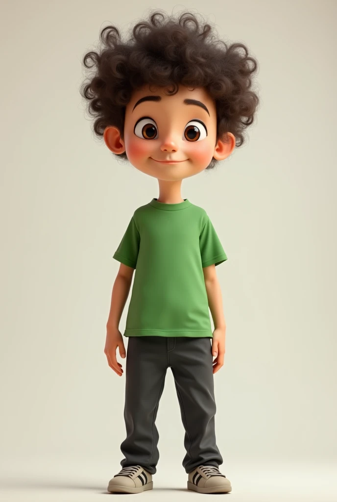 Tall,skinny, curly hair,green t shirt,black pant,boy