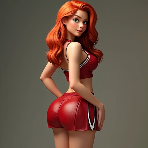  19 year old boy, Beautiful cheerleader,  perfect body ,  big round butt and plentiful red hair ,   green eyes,  wears a short cheerleader skirt that looks beautiful  ,   big thighs and big butt, round and fat  ,   small waist,  big round breastsMasterpiec...