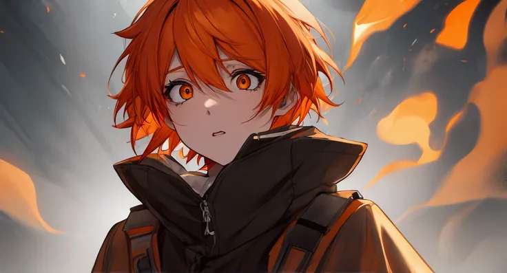 A  with short orange hair. The face is very shocked by what is happening ahead.